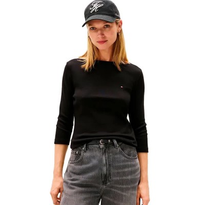 тениска,дамски,тениски,tommy,hilfiger,slim,cody,3,4,sleeve,t,shirt,black,(black)