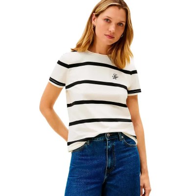 тениска,дамски,тениски,tommy,hilfiger,ww0ww47809,short,sleeve,t,shirt,white,(calico,black,stripes)