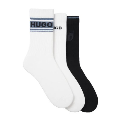 чорапи,мъжки,чорапи,дамски,чорапи,hugo,new,logo,10276023,crew,socks,3,pairs,white,black,(white)