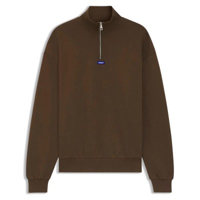 блуза,мъжки,пуловери,hugo,neeler,10249110,blue,half,zip,sweatshirt,brown,(dark,brown)