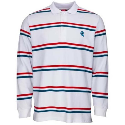 дамски,блузи,с,яка,мъжки,блузи,с,яка,santa,cruz,screaming,mini,hand,long,sleeve,polo,white,(stripe)