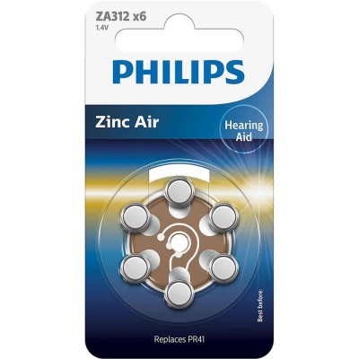 батерии,philips,zinc,air,za312,pr41,batteries,pack6,multicolor