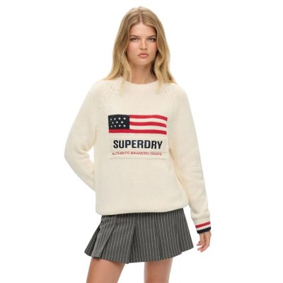 блуза,дамски,блузи,superdry,americana,crew,knit,sweatshirt,beige,(ecru)