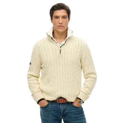 блуза,мъжки,пуловери,superdry,cotton,classic,cable,half,zip,sweater,beige,(cream)