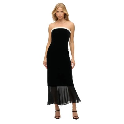 рокля,дамски,поли,и,рокли,superdry,lbd,velvet,strapless,sleeveless,long,dress,black,(black)