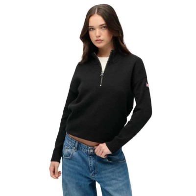 блуза,дамски,пуловери,дамски,плетени,дрехи,superdry,slouchy,knitted,half,zip,sweater,black
