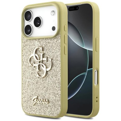 други,аксесоари,guess,fixed,glitter,big,4g,iphone,17,pro,phone,case,golden,(gold)