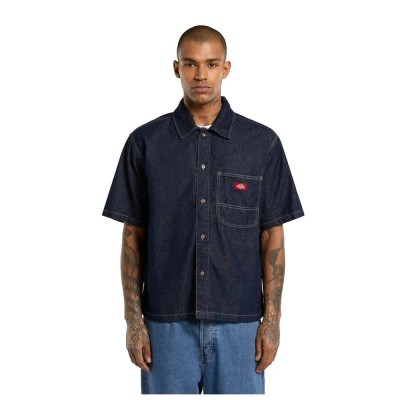 риза,с,къс,ръкав,дамски,ризи,мъжки,ризи,dickies,denim,short,sleeve,shirt,blue,(rinsed)
