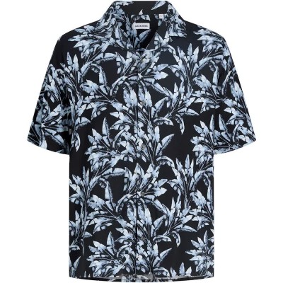 риза,с,къс,ръкав,дамски,ризи,мъжки,ризи,jack,&,jones,jeff,monochrome,short,sleeve,shirt,black,(celestial,blue)