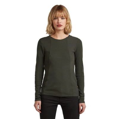 тениска,дамски,тениски,g,star,a,line,slim,rib,long,sleeve,t,shirt,green,(asfalt)