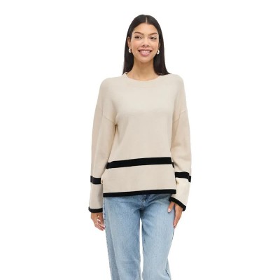 блуза,дамски,пуловери,дамски,плетени,дрехи,vila,ril,sweater,beige,(super,light,natural,melan,stripes,black)