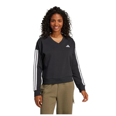 блуза,дамски,блузи,adidas,essentials,3,stripes,french,terry,v,neck,sweatshirt,black,(black,white)