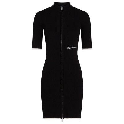 рокля,дамски,поли,и,рокли,karl,lagerfeld,a3w13013,knit,zip,short,sleeve,dress,black,(black)