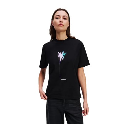 тениска,мъжки,тениски,дамски,тениски,karl,lagerfeld,a3w17041,regular,flower,colour,short,sleeve,t,shirt,black,(black)