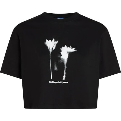 тениска,мъжки,тениски,дамски,тениски,karl,lagerfeld,a3w17040,regular,cropped,flower,short,sleeve,t,shirt,black,(black)