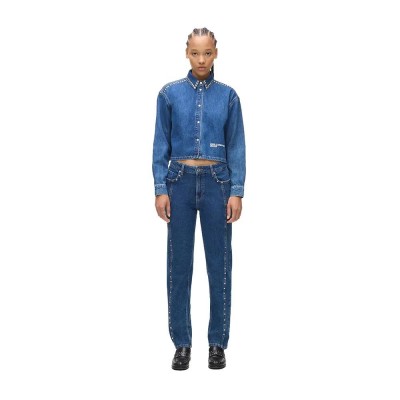 дънки,дамски,панталони,karl,lagerfeld,a4w10051,mom,stud,jeans,blue,(washed,mid,blue)