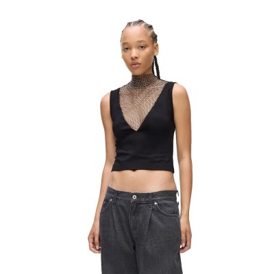 дънки,дамски,топове,karl,lagerfeld,jeans,a4w17032,chainmail,sleeveless,top,black,(black)