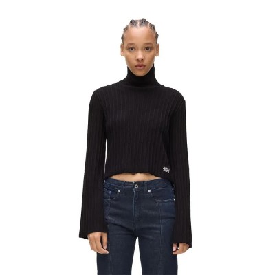 блуза,дамски,пуловери,дамски,плетени,дрехи,karl,lagerfeld,a4w18021,plisse,high,neck,sweater,black,(black)