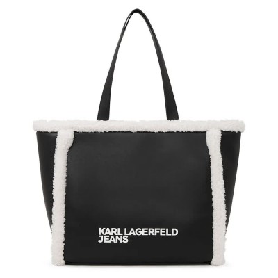 чанта,всички,чанти,karl,lagerfeld,a4w30232,shearling,tote,bag,black,(black,white)