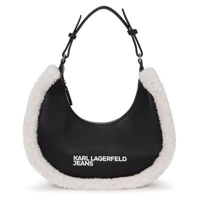 чанта,всички,чанти,karl,lagerfeld,a4w30229,shearling,handbag,black,(black,white)