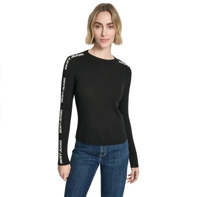 блуза,дамски,пуловери,дамски,плетени,дрехи,dkny,dj6r0104,sweater,black,(black,eggnog)