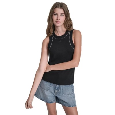 тениска,мъжки,тениски,дамски,тениски,dkny,dome,studs,sleeveless,t,shirt,black,(black)