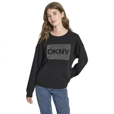 блуза,дамски,блузи,dkny,rhinestone,logo,boxy,fit,sweatshirt,black,(black,silver)
