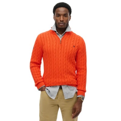 блуза,мъжки,пуловери,superdry,classic,cable,half,zip,sweater,orange,(bold,orange)