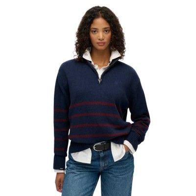 блуза,дамски,пуловери,дамски,плетени,дрехи,superdry,half,zip,sweater,blue,(richest,navy,port,stripe)