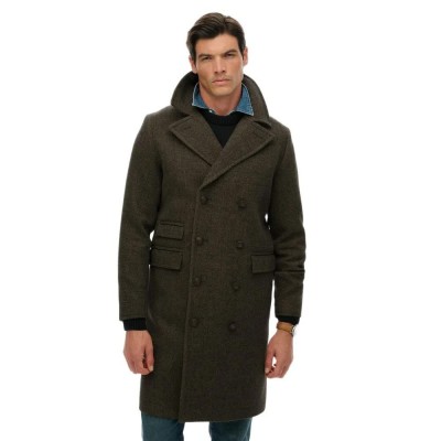 палто,мъжки,якета,superdry,merchant,wool,blend,long,coat,brown,(oak,brown,herringbone)