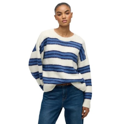 блуза,дамски,пуловери,дамски,плетени,дрехи,superdry,slouchy,brushed,stripe,sweater,white,blue,(bleached,denim,blue,stripe)