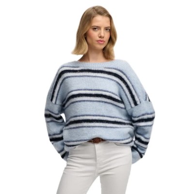 блуза,дамски,пуловери,дамски,плетени,дрехи,superdry,slouchy,brushed,stripe,sweater,blue,(blue,fog,stripe)