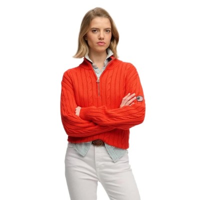 блуза,дамски,пуловери,дамски,плетени,дрехи,superdry,slouchy,cable,half,zip,sweater,orange,(grenadine,orange)