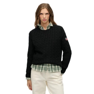 блуза,дамски,пуловери,дамски,плетени,дрехи,superdry,slouchy,cable,sweater,black,(black)