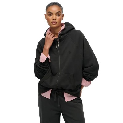 блуза,дамски,блузи,superdry,studios,relaxed,full,zip,sweatshirt,black,(washed,black)