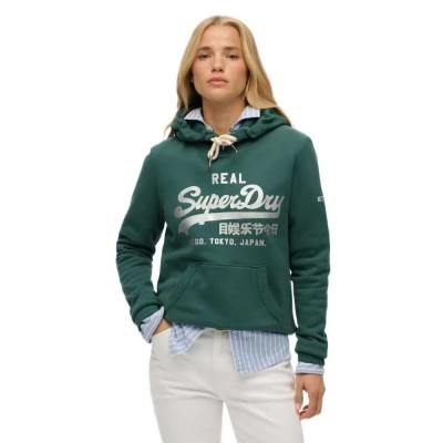 суичър,дамски,блузи,superdry,vintage,logo,metallic,hoodie,green,(mallard,green)