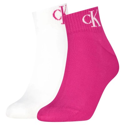 чорапи,дамски,чорапи,calvin,klein,jeans,701228813,quarter,short,socks,2,pairs,white,pink,(fuchsia)