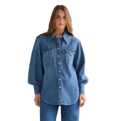 риза,с,дълъг,ръкав,дамски,ризи,мъжки,ризи,wrangler,exaggerated,western,long,sleeve,shirt,blue,(court,classic)