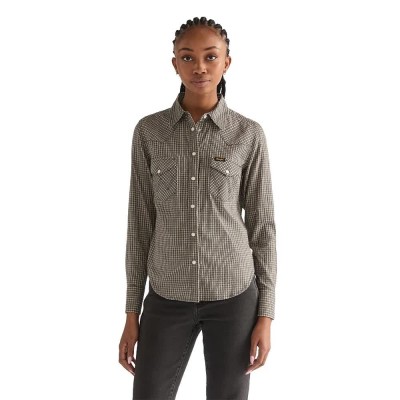 риза,с,дълъг,ръкав,дамски,ризи,мъжки,ризи,wrangler,western,long,sleeve,shirt,grey,(black)