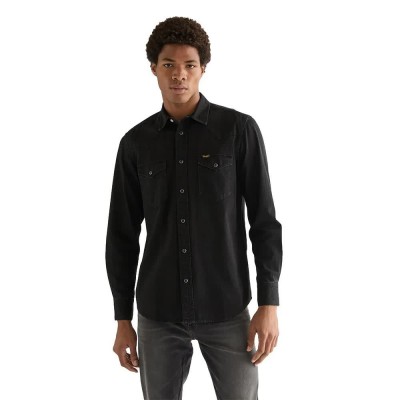 риза,с,дълъг,ръкав,дамски,ризи,мъжки,ризи,wrangler,western,long,sleeve,shirt,black,(rinse,black)