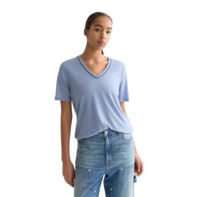 тениска,мъжки,тениски,дамски,тениски,scotch,&,soda,u9a01291t,linen,short,sleeve,v,neck,t,shirt,blue,(infinity)