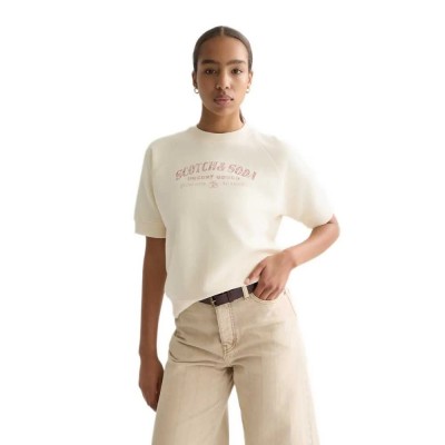 риза,с,къс,ръкав,дамски,блузи,scotch,&,soda,u9e01314t,short,sleeve,sweatshirt,beige,(eggnog)