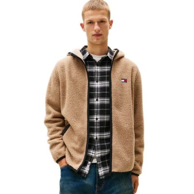 яке,мъжки,якета,дамски,якета,и,палта,tommy,jeans,badge,teddy,flace,jacket,brown,(coastal,taupe)