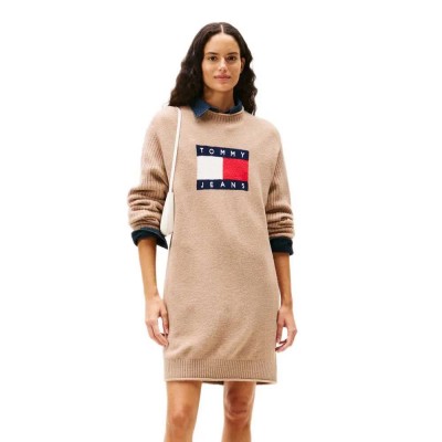 дънки,дамски,поли,и,рокли,tommy,jeans,dw0dw21462,long,sleeve,short,dress,beige,(malted,milk)