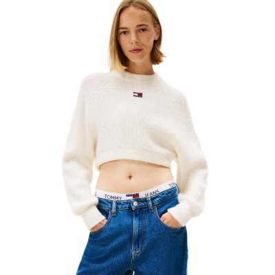 блуза,дамски,пуловери,дамски,плетени,дрехи,tommy,jeans,dw0dw21677,cropped,sweater,white,(ancient,white)