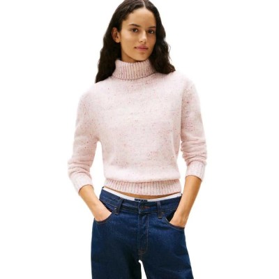 блуза,дамски,пуловери,дамски,плетени,дрехи,tommy,jeans,dw0dw21687,high,neck,sweater,pink,(ancient,white)