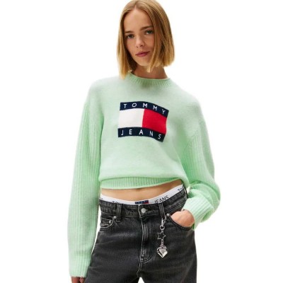 блуза,дамски,пуловери,дамски,плетени,дрехи,tommy,jeans,melange,flag,sweater,green,(cloudy,jade,htr)
