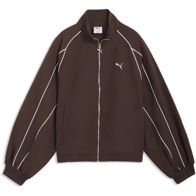 блуза,дамски,блузи,puma,t7,piping,relaxed,fit,full,zip,sweatshirt,brown,(chocolate,brown)