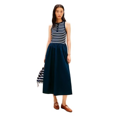 рокля,дамски,поли,и,рокли,tommy,hilfiger,gold,button,poplin,mix,dress,blue,(breton,stripe,dark,night,ecru)