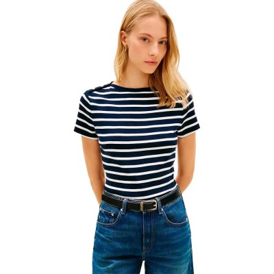 тениска,мъжки,тениски,дамски,тениски,tommy,hilfiger,gold,button,slim,fit,short,sleeve,t,shirt,blue,(breton,stripe,dark,night,ecru)